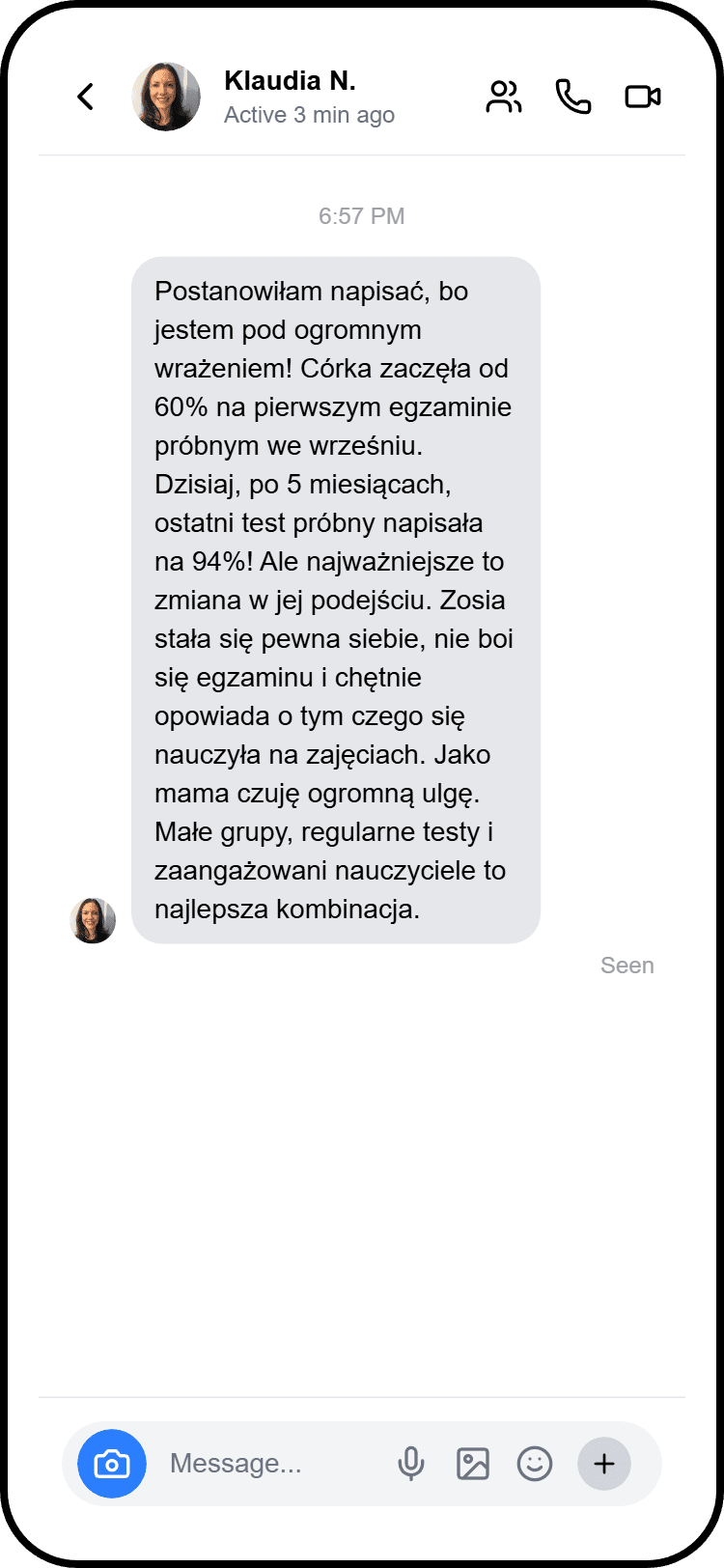 Pozytywny feedback od rodzica - Instagram